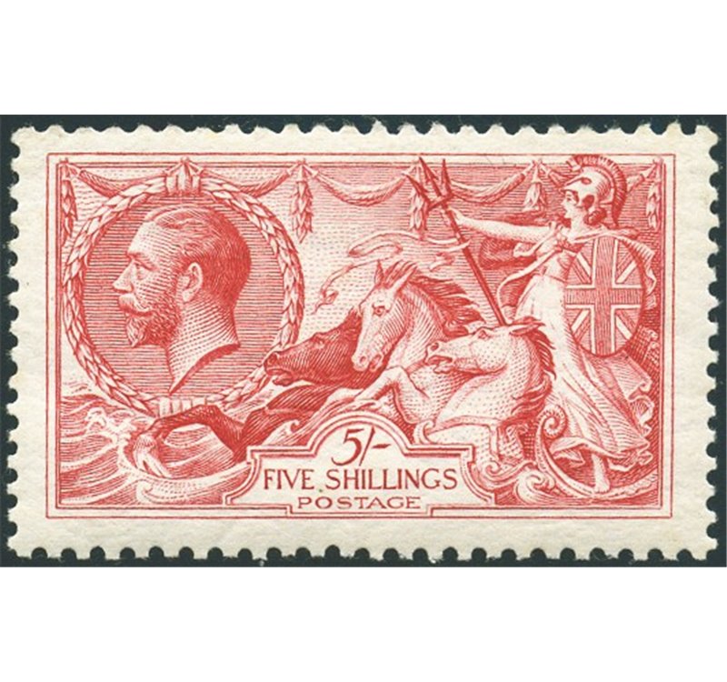 Gran Bretagna - 1913 - Allegorie cavalli marini 5 sh., n° 154. Cert.: Biondi. Cat. € 1.600 (**)