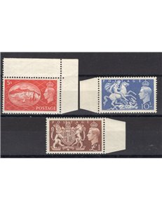 Gran Bretagna - 1951 - Soggetti vari, n° 257/59, i tre valori valori chiave della serie. Cat. € 130 (**)