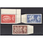 Gran Bretagna - 1951 - Soggetti vari, n° 257/59, i tre valori valori chiave della serie. Cat. € 130 (**)