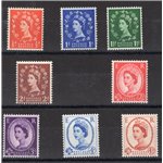 Gran Bretagna - 1958/59 - Elisabetta II con linee di grafite al verso, serie n° 343/50. Cat. € 195 (**)