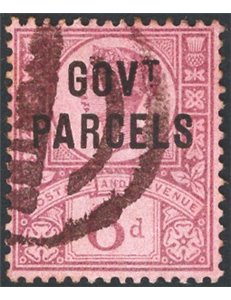 Gran Bretagna - 1888 - Servizio Vittoria 6 p. violetto su rosso con soprast. di servizio “Govt Parcels”. Cat. € 65 (U)