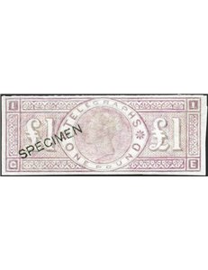 Gran Bretagna - 1870 - Francobolli telegrafici 1 £ bruno violetto stampa debole non dent. e con soprast. "specimen", Gibbons Spe