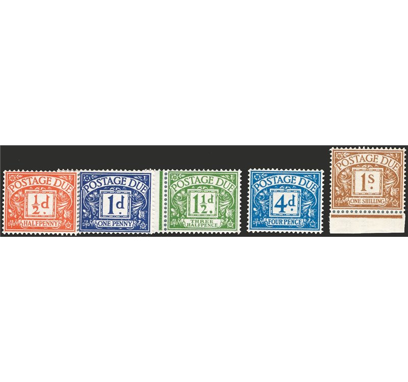 Gran Bretagna - 1951/52 - Segnatasse nuovi valori, serie n° 32/36 Cat. € 110 (**) 