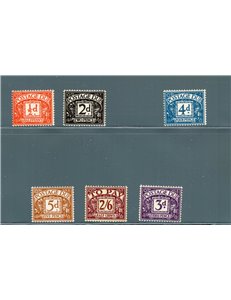 Gran Bretagna - 1954/55 - Tipi del 1924/31 con filigrana Tudor coricata, serie n° 37/42. Cert.: IC. Cat. € 340 (**)