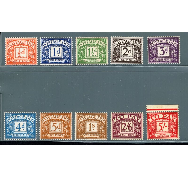 Gran Bretagna - 1955/57 - Tipi del 1924/31 con filigrana Eduard, serie n° 43/52. Cert.: IC. Cat. € 615 (**)