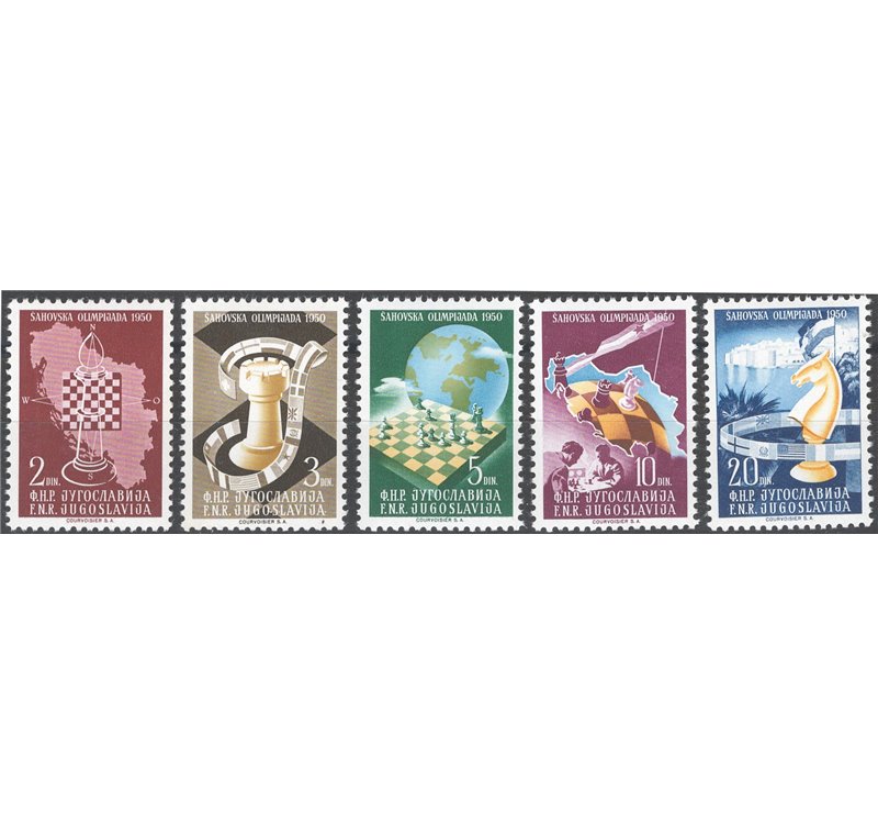 Jugoslavia - 1950 - Campionati del Mondo di Scacchi, serie n° 549/53. Cat. € 62 (**)