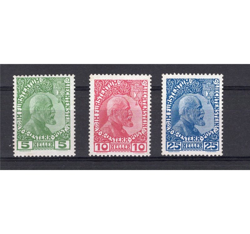 Liechtenstein - 1912 - Principe Giovanni II, n ° 1/3. Cert.: IC. Cat. € 850 (**)