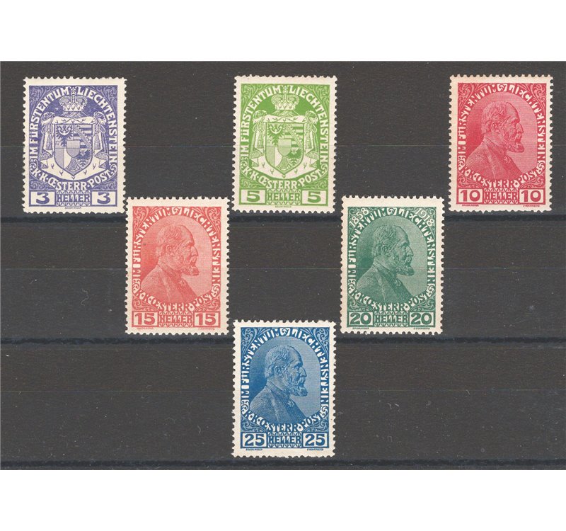 Liechtenstein - 1917/18 - Stemma o effigie del principe Giovanni II, serie n° 4/9. Cat. € 55 (**)