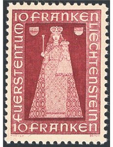 Liechtestein - 1941 - Madonna di Dux 10 fr. vinaceo, n° 172. Cat. € 120 (**) 