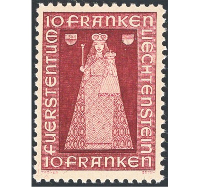 Liechtestein - 1941 - Madonna di Dux 10 fr. vinaceo, n° 172. Cat. € 120 (**) 