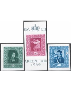 Liechtenstein - 1949 - Expo Filatelica di Vaduz non dent. proveniente da foglietto, serie n° 242A/242C. Cat. € 100 (**) .