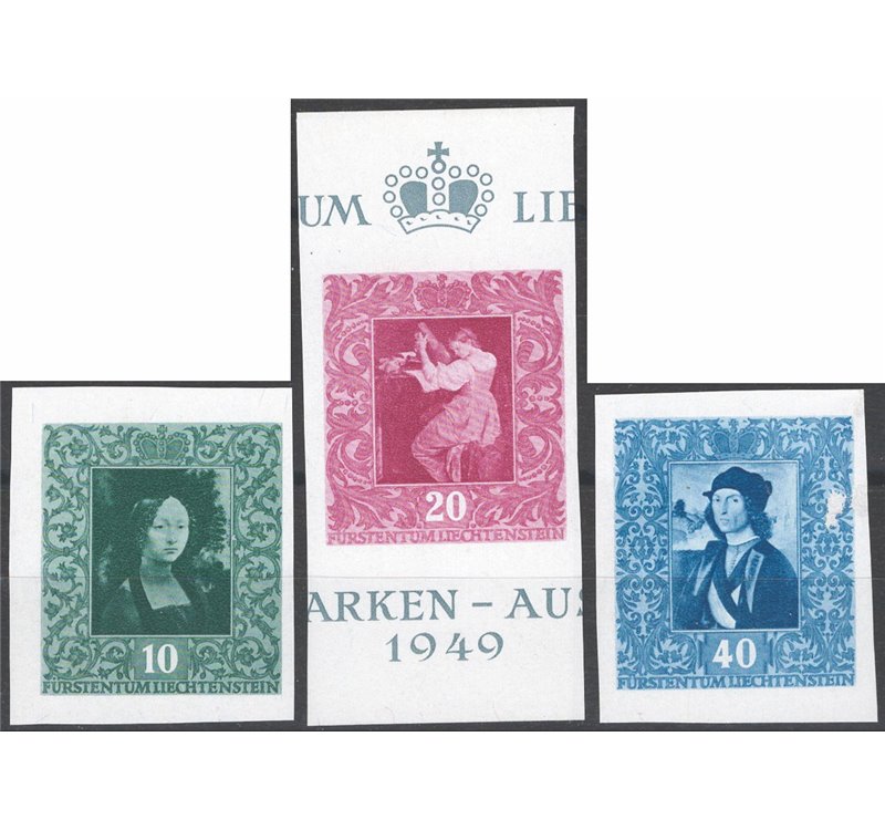 Liechtenstein - 1949 - Expo Filatelica di Vaduz non dent. proveniente da foglietto, serie n° 242A/242C. Cat. € 100 (**) .
