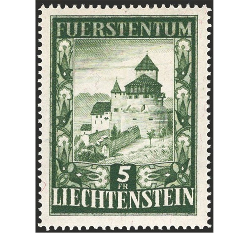 Liechtenstein - 1952 - Castello di Vaduz 5 fr. verde, n° 272. Cert.: IC. Cat. € 260 (**)