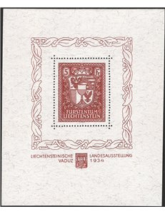 Liechtenstein - 1934 - BF I Expo Filatelia di Vaduz, n° 1. Cert.: IC. Cert.: Bolaffi. Cat. € 2.500 (**)