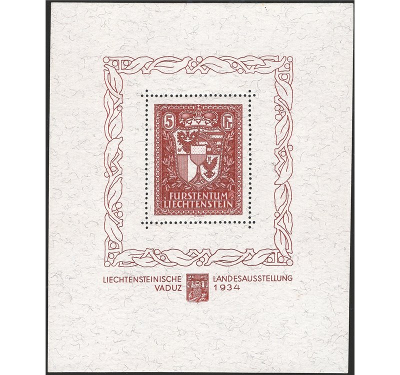 Liechtenstein - 1934 - BF I Expo Filatelia di Vaduz, n° 1. Cert.: IC. Cert.: Bolaffi. Cat. € 2.500 (**)