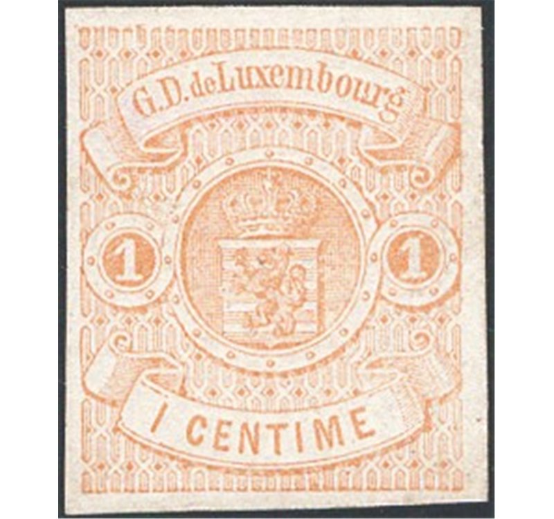 Lussemburgo - 1859 - Stemma 1 c. bruno chiaro senza gomma come da emissione, n° 3. Cat. € 230 (**)