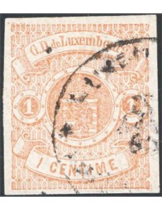 Lussemburgo - 1859 - Stemma 1 c. bruno chiaro, n° 3. Cert.: IC. Cat. € 550 (U)
