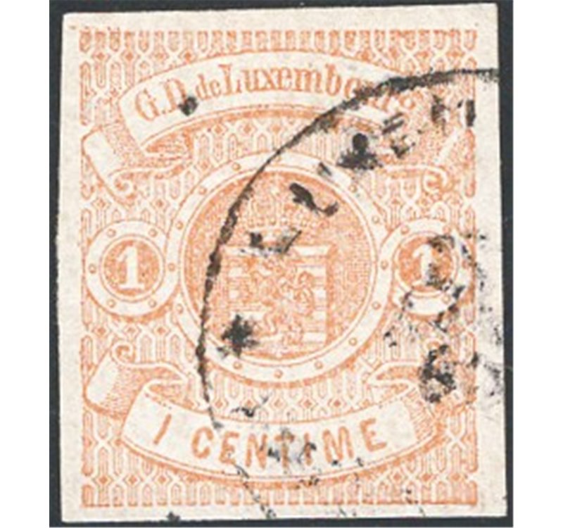 Lussemburgo - 1859 - Stemma 1 c. bruno chiaro, n° 3. Cert.: IC. Cat. € 550 (U)