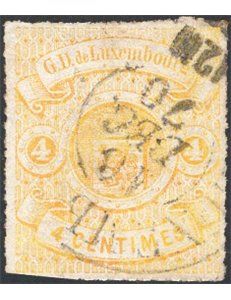 Lussemburgo - 1868 - Stemma 4 c. giallo limone, n° 14. Cert.: IC. Cat. € 262 (U)