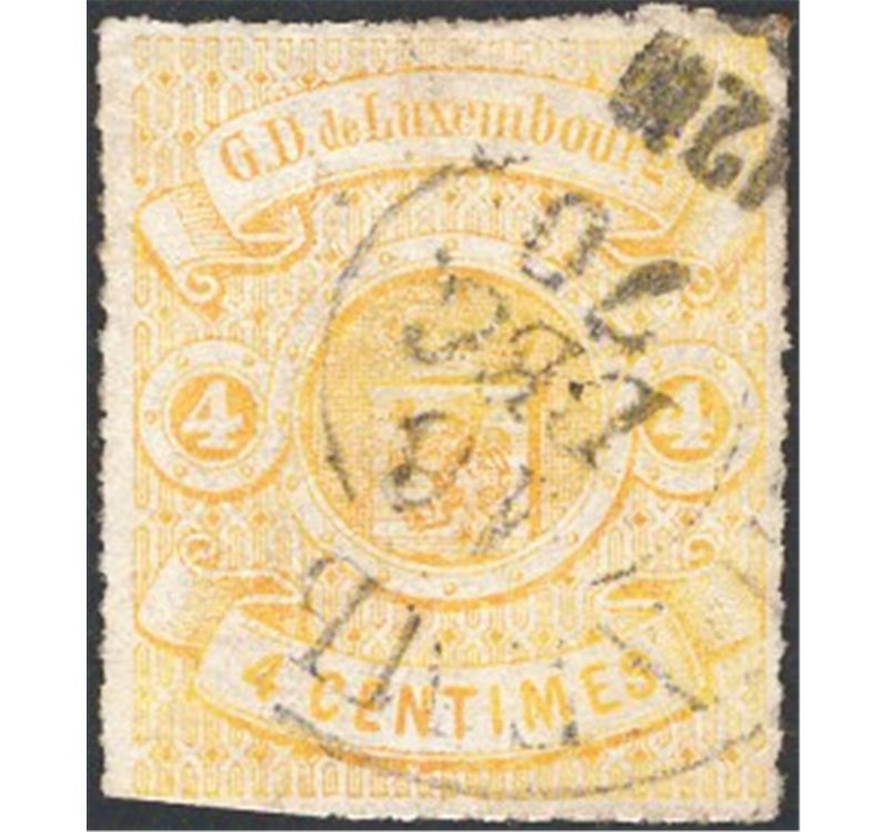 Lussemburgo - 1868 - Stemma 4 c. giallo limone, n° 14. Cert.: IC. Cat. € 262 (U)
