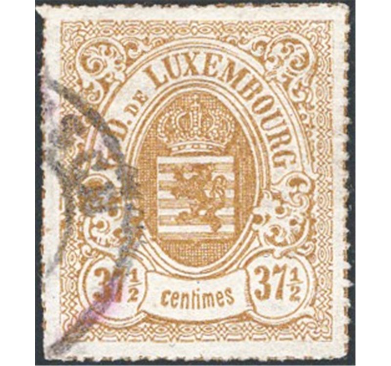 Lussemburgo - 1865/75 - Stemma 37½ c. bistro oliva, n° 22. Cert.: IC. Cat. € 325 (U)