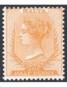 Malta - 1882 - Vittoria ½ p. bistro filigrana “CA”, dent. 14, n° 4. Cat. € 45 (**)
