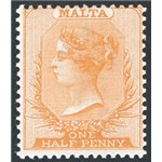 Malta - 1882 - Vittoria ½ p. bistro filigrana “CA”, dent. 14, n° 4. Cat. € 45 (**)
