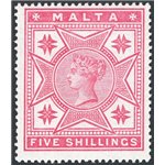 Malta - 1886 - Regina Vittoria 5 sh. rosa, n° 11. Firm.: AD - Raybaudi. Cert.: IC. Cat. € 350 (**)
