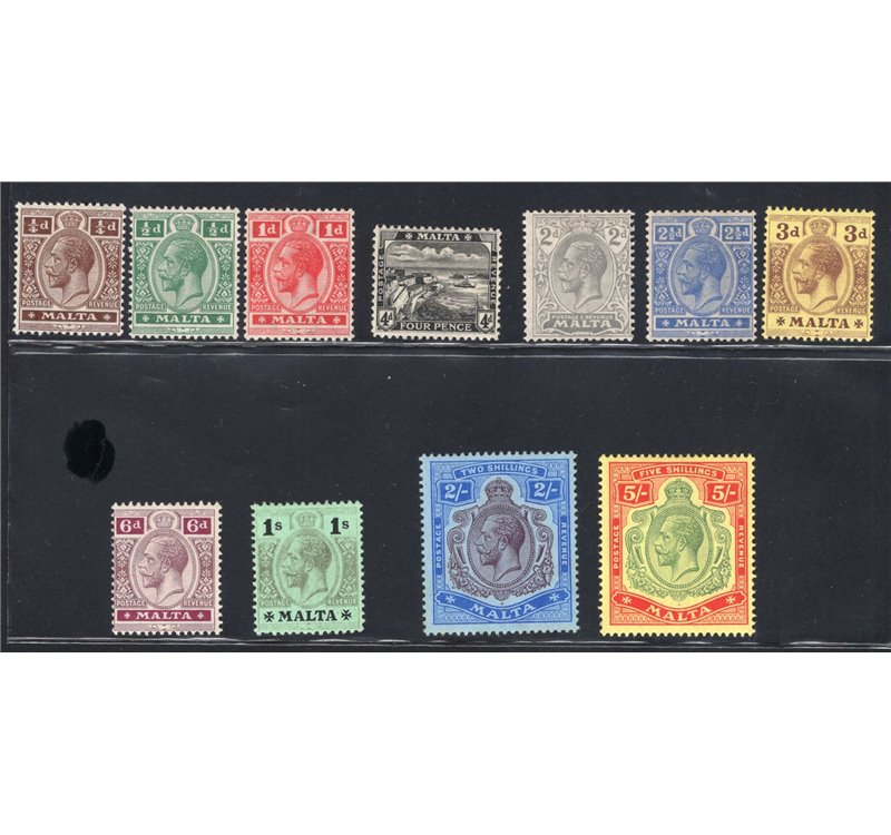 Malta - 1914/22 - Definitiva di Giorgio V, serie n° 42/52. Firm.: Chia - ED. Cert.: IC. Cat. € 450 (**)
