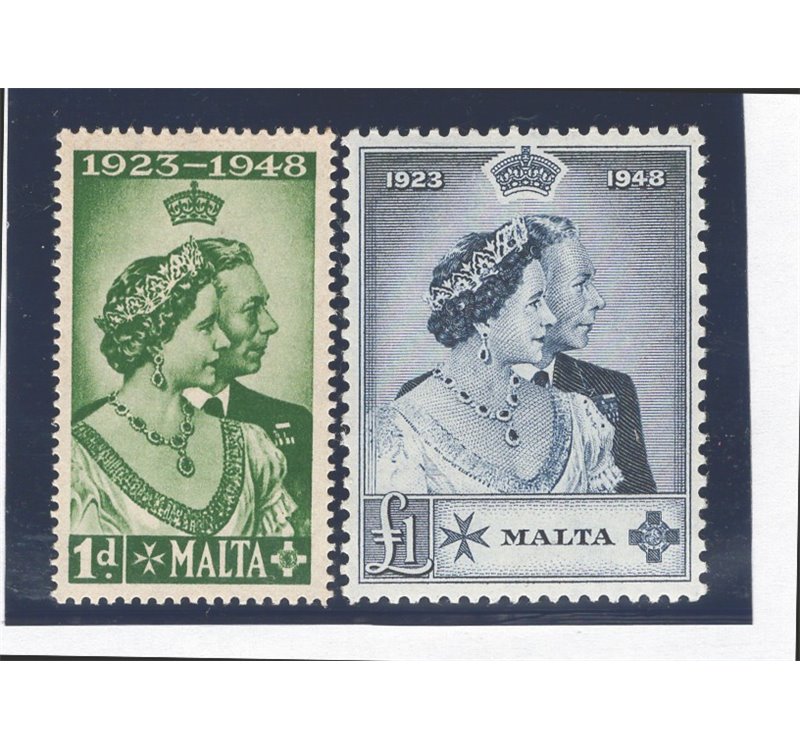 Malta - 1949 - Nozze d'argento dei Reali, serie n° 216/17. Cat. € 67 (**)