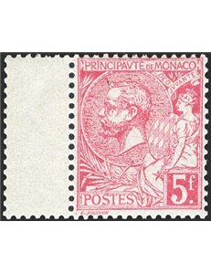 Monaco - 1891/95 - Alberto I 5 fr. rosa vivo, valore alto della serie, n° 21. Cert.: IC. Cat. € 200 (**)