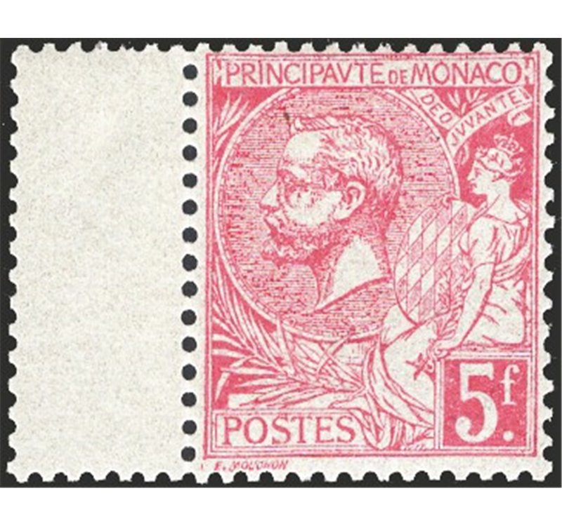 Monaco - 1891/95 - Alberto I 5 fr. rosa vivo, valore alto della serie, n° 21. Cert.: IC. Cat. € 200 (**)
