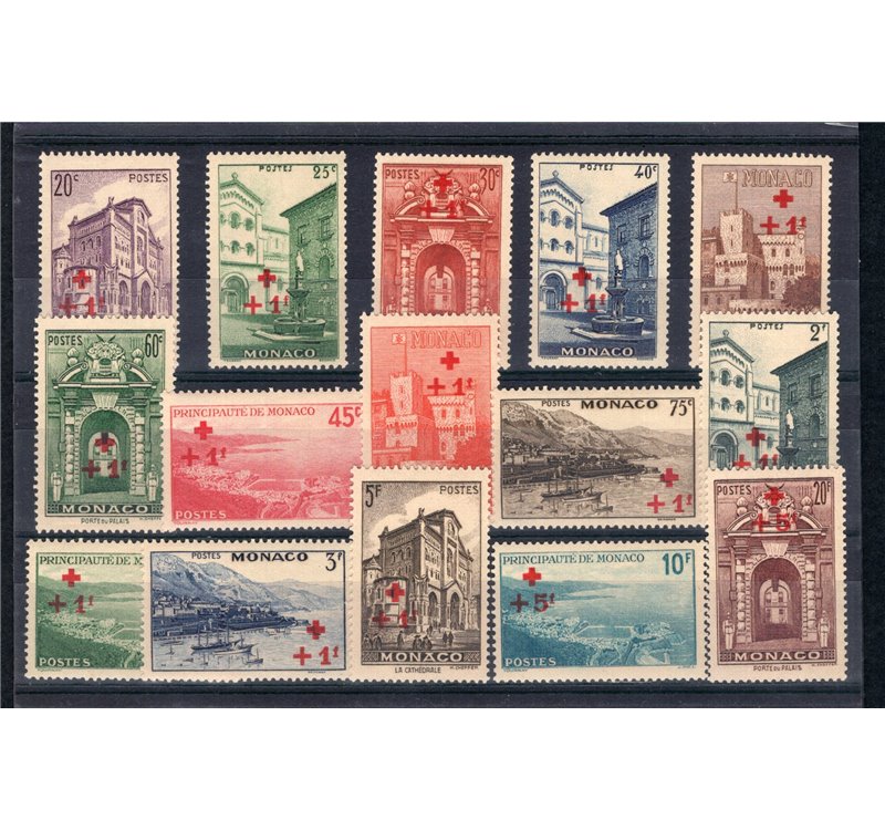 Monaco - 1940 - Pro Croce Rossa, serie n° 200/214. Cert.: IC. Cat. € 400 (**)