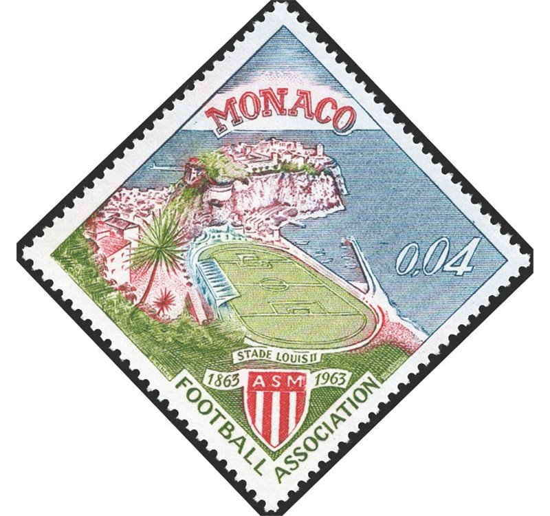 Monaco - 1963 - 100° Anniversario del Calcio, stadio Luigi II 4 c. senza soprast., serie n° 623A. Cert.: Bolaffi. Cat. € 1.000 (