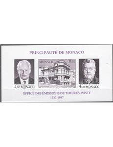 Monaco - 1987 - BF 50° Anniv. dell'Ufficio Filatelico, n° 39a. Cat. € 54 (**)
