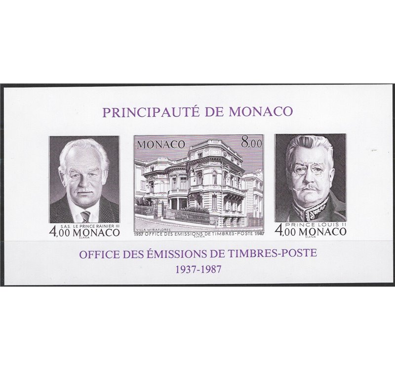 Monaco - 1987 - BF 50° Anniv. dell'Ufficio Filatelico, n° 39a. Cat. € 54 (**)