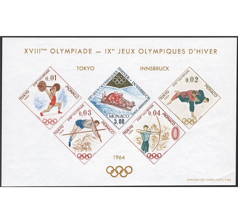 Monaco - 1964 - BFS Olimpiadi di Tokio, il foglietto speciale, n° 7. Cert.: IC. Cat. € 920 (**)