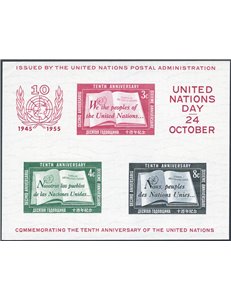 Nazioni Unite - 1955 - BF Decennale Nazioni Unite, n° 1. Cat. € 180 (**)