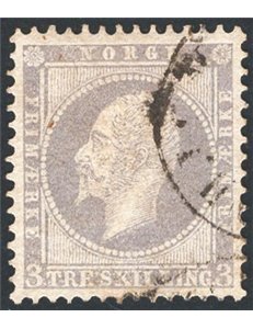 Norvegia - 1856 - Oscar I 3 sk. grigio, n° 3. Cat. € 110 (U)