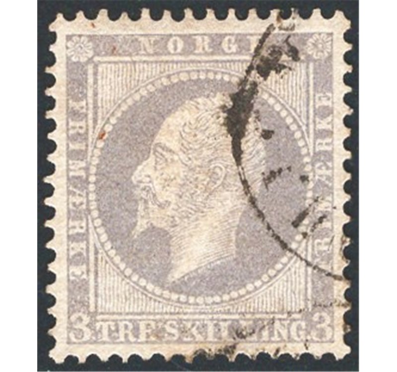 Norvegia - 1856 - Oscar I 3 sk. grigio, n° 3. Cat. € 110 (U)