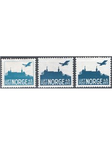 Norvegia - 1927/41 - P.A. Aereo su castello, n° 1-2-3. Cat. € 42 (*)