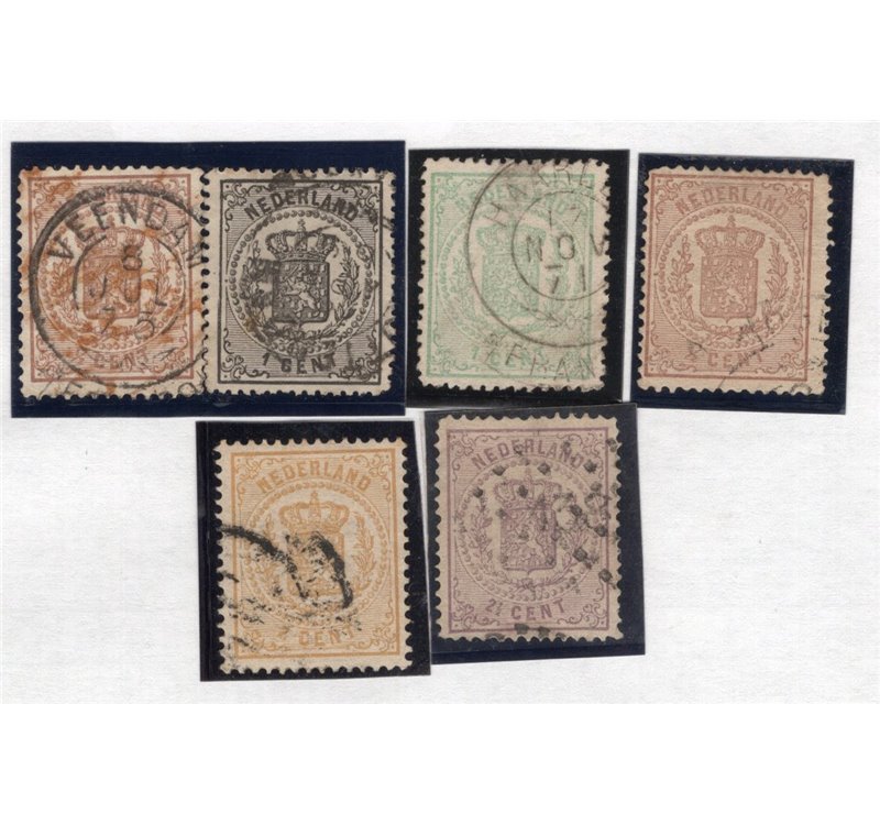 Olanda - 1869/71 - Stemma, la serie n° 13/18 nei tipi più comuni. Cat. € 200 (U)