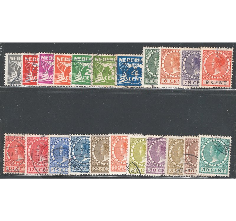 Olanda - 1926/28 - Cifra ed effigie della Regina Guglielmina, n° 165/71 + 172/185. Cat. € 62 (U)