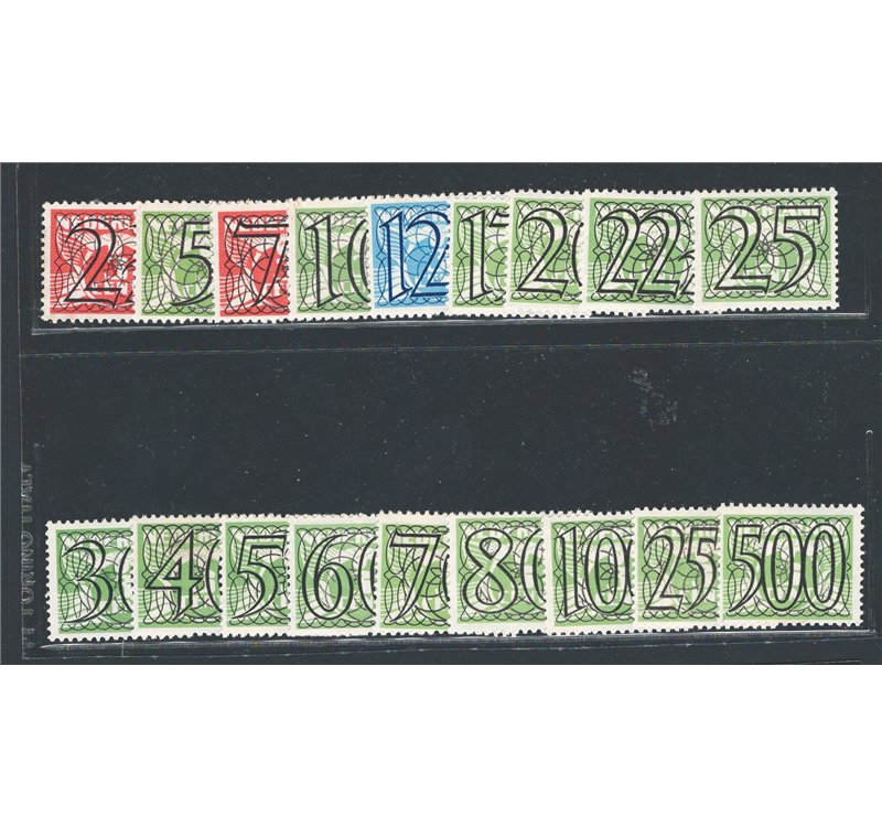 Olanda - 1940 - Cifra su fondo colorato, serie n° 347/64. Cat. € 120 (*)