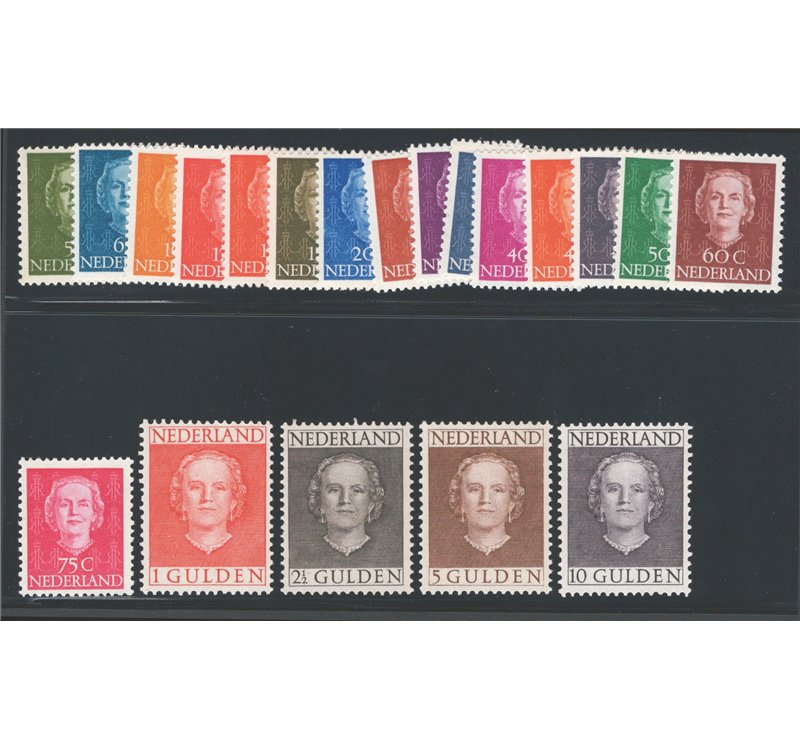 Olanda - 1949/51 - Regina Guglielmina, serie n° 512A/527. Cert.: ED. Cat. € 1.700 (**)