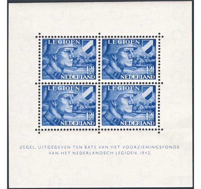 Olanda - 1942 - BF Pro Legione Olandese 12½ + 87½ c., il foglietto da 4, n° 2. Cat. € 140 (**)