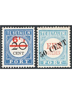 Olanda - 1906 - Segnatasse francobolli del 1881/94 con nuovi valori in soprast., serie n° 25/26. Cat. € 170 (*)