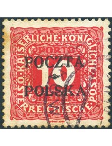 Polonia - 1919 - Segnatasse di Austria 10 h. rosso con soprast. "Poczta Polska" e fregio in nero, n° 2. Cert.: Biondi. Cat. € 4.
