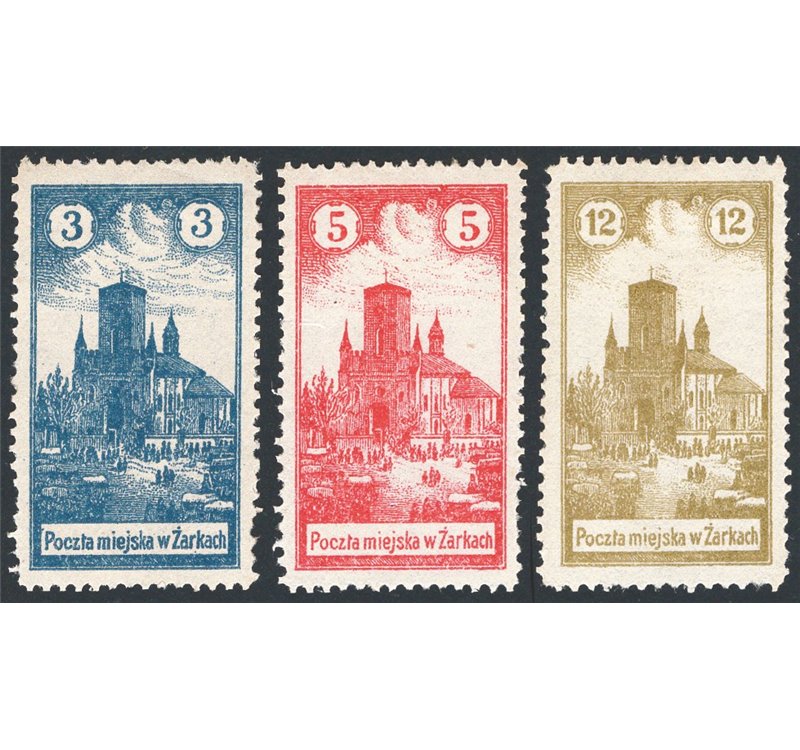Polonia - Emissioni locali - Zarki - 1918 - Cattedrale di Zarki, Michel serie n° 1/3. Cat. € 360 (*)