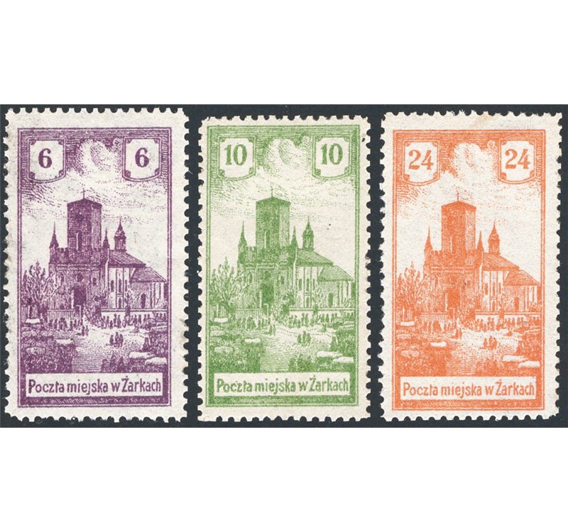 Polonia - Emissioni locali - Zarki - 1918 - Cattedrale di Zarki la serie con colori cambiati, Michel n° 7/9. Cat. € 180 (*)